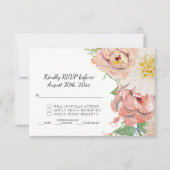 RSVP Blush Pink in White Waterverf Floral Wedding Kaart (Voorkant)