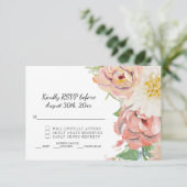 RSVP Blush Pink in White Waterverf Floral Wedding Kaart (Staand voorkant)