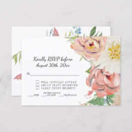 RSVP Blush Pink in White Waterverf Floral Wedding Kaart
