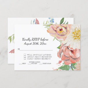 RSVP Blush Pink in White Waterverf Floral Wedding Kaart