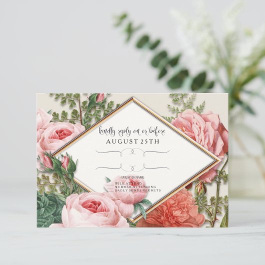 RSVP Blush Roos Gold Romantisch  Roze Bloemen (Staand voorkant)