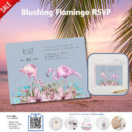 RSVP - Blushing Flamingo's Tropisch Strand Bruilof Briefkaart
