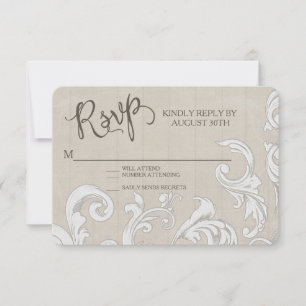 RSVP BOHO Boerderij Barn Lace Bohemian Wood Wedden Kaartje