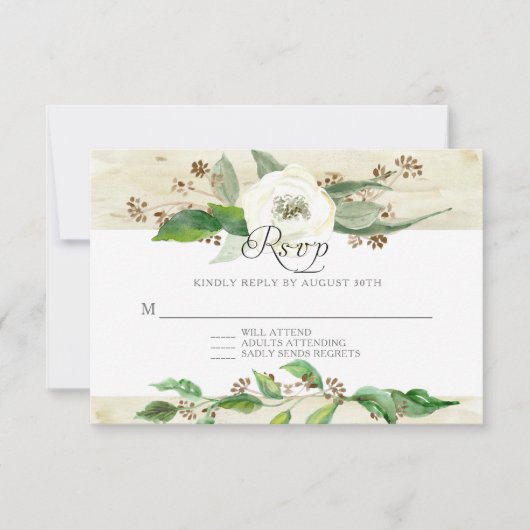 RSVP BOHO Rustic Wood RSVP Response Wild Roos Kaartje (Voorkant)