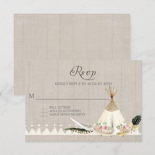 RSVP BOHO Tribal Feathers T-shirt Pee Floral Rusti Kaartje (Voorkant / Achterkant)