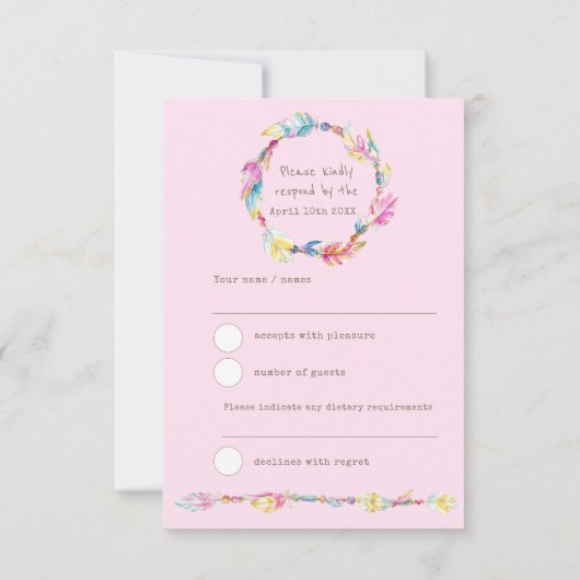 RSVP boho veer roze tribal baby zegen (Achterkant)