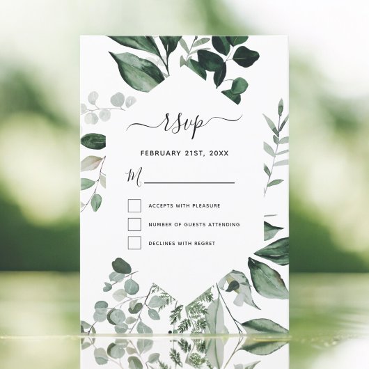 RSVP Botanisch groen Foliage Waterverf Bruiloft Kaart