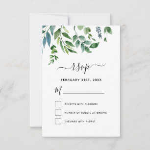 RSVP Botanisch groen Foliage Waterverf Bruiloft Kaart