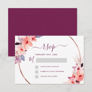 RSVP Bourgondië Bloem Roze Goud Geometrische Trouw Kaart