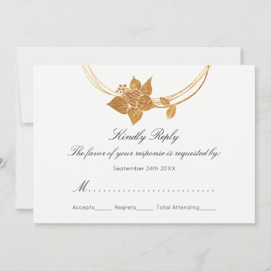 RSVP Bourgondië Maroon Goud Bloemen Krans Chevron Kaart (Voorkant)