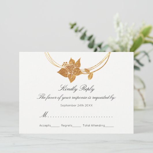 RSVP Bourgondië Maroon Goud Bloemen Krans Chevron Kaart (Staand voorkant)