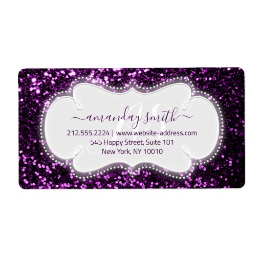RSVP Bridal Sweet Monogram Paars Royal Glitter Etiket (Voorkant)
