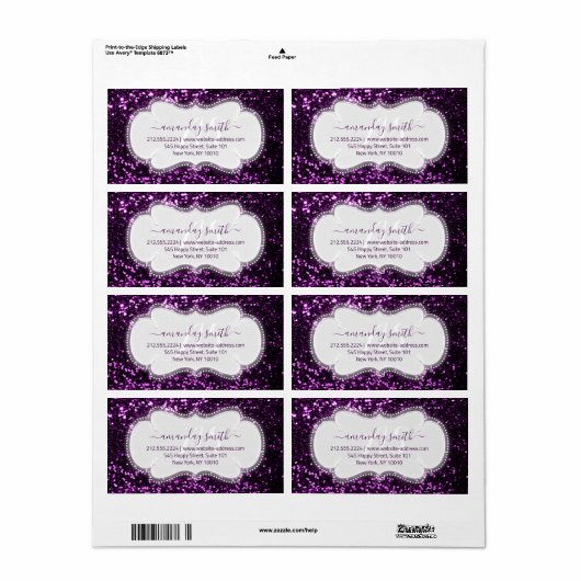 RSVP Bridal Sweet Monogram Paars Royal Glitter Etiket (Full Sheet)
