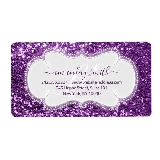 RSVP Bridal Sweet MonogramViolet Royal Glitter Etiket (Voorkant)