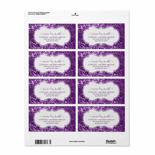 RSVP Bridal Sweet MonogramViolet Royal Glitter Etiket (Full Sheet)