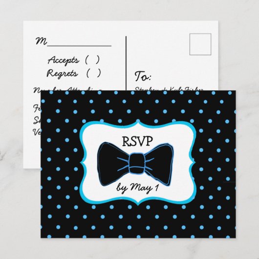 RSVP Briefkaart Blue Black Bowtie LGBT Weddenschap (Voorkant / Achterkant)