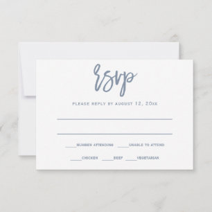 RSVP-Briefkaart   Borstelkalligrafie - Dusty Blue RSVP Kaartje