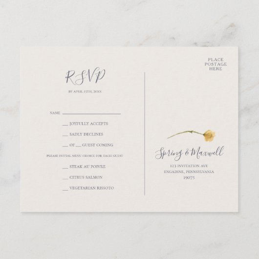 RSVP-Briefkaart Keuze uit het voorjaarsmenu Blush Briefkaart (Achterkant)