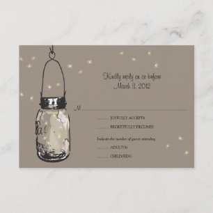 RSVP Briefkaart Mason Jar & Fireflies Weddenschap