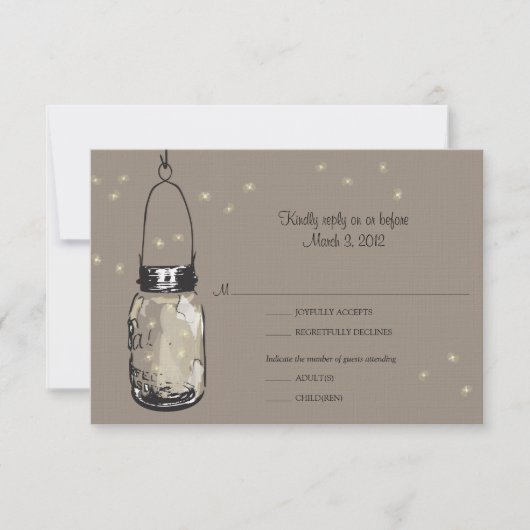 RSVP Briefkaart Mason Jar & Fireflies Weddenschap (Voorkant)