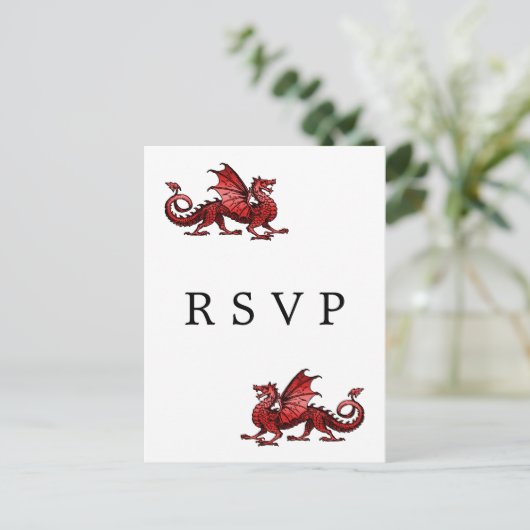 RSVP-Briefkaart met rode drakenbruiloft Uitnodiging Briefkaart (Staand voorkant)
