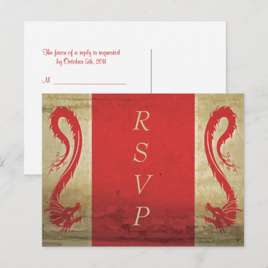 RSVP-Briefkaart met rode drakenbruiloft Uitnodiging Briefkaart (Voorkant / Achterkant)