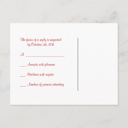 RSVP-Briefkaart met rode drakenbruiloft Uitnodiging Briefkaart (Achterkant)