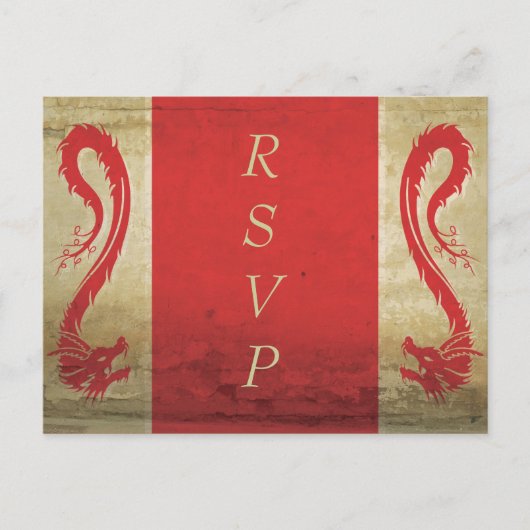 RSVP-Briefkaart met rode drakenbruiloft Uitnodiging Briefkaart (Voorkant)