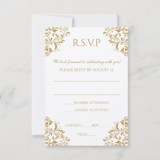 RSVP-Briefkaart - Nadine (Gold) op Ecru RSVP Kaartje (Voorkant)