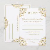 RSVP-Briefkaart - Nadine (Gold) op Ecru RSVP Kaartje (Voorkant / Achterkant)