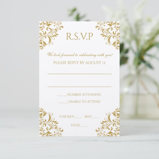 RSVP-Briefkaart - Nadine (Gold) op Ecru RSVP Kaartje (Staand voorkant)