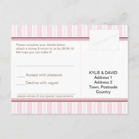 RSVP-BRIEFKAART:: parijse streep - roze Uitnodiging Briefkaart (Achterkant)