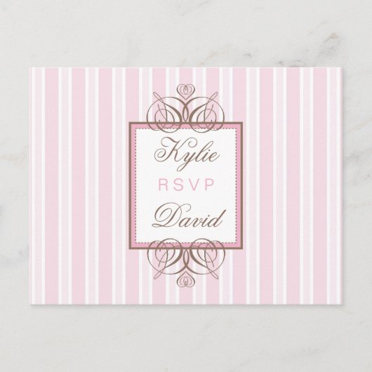 RSVP-BRIEFKAART:: parijse streep - roze Uitnodiging Briefkaart (Voorkant)