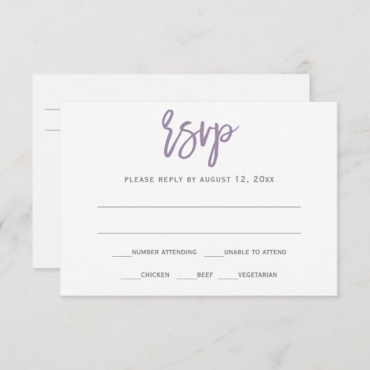 RSVP-Briefkaart | Penseelkalligrafie (lavender) Kaart (Voorkant / Achterkant)