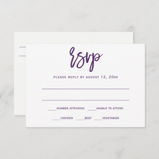 RSVP-Briefkaart | Penseelkalligrafie — Plum/Paars Kaart (Voorkant / Achterkant)