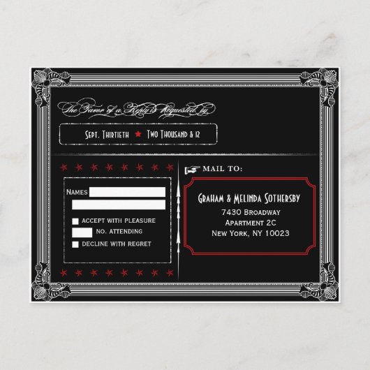 RSVP-briefkaart poster Stijl rood en zwart Uitnodiging Briefkaart (Achterkant)