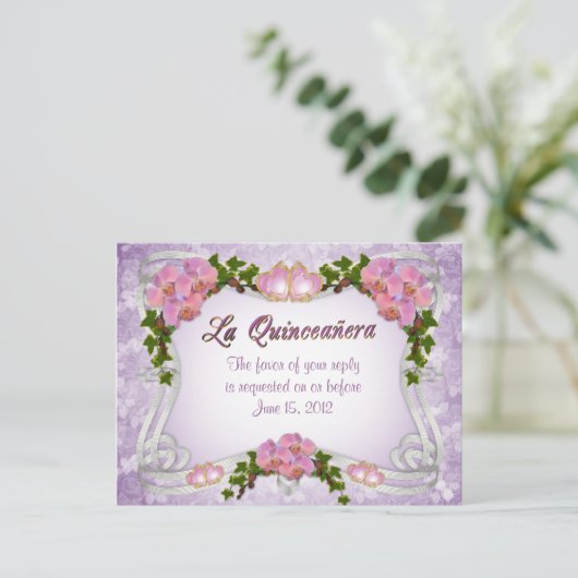 RSVP-Briefkaart Qiuneanera Uitnodiging Briefkaart (Staand voorkant)