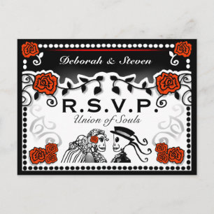 RSVP-Briefkaart Rood- en Zwarte Unie van Souls Wed Uitnodiging Briefkaart