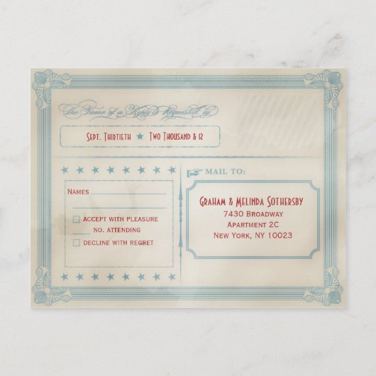 RSVP-Briefkaart (rood wit en blauw) Uitnodiging Briefkaart (Achterkant)