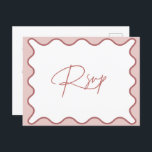 RSVP-Briefkaart Roze en witte Wavy Border Briefkaart<br><div class="desc">Dit moderne RSVP-briefkaart is ontworpen om te coördineren met ons Collectie Wavy Border en biedt de trendy en populaire golvende rand in witte kleur op een roze achtergrond. Als u de aandacht van uw gast met een pop van kleur op uw trendy uitnodiging wilt vangen, is deze reeks perfect voor...</div>