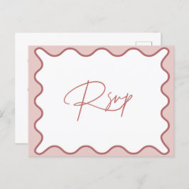 RSVP-Briefkaart Roze en witte Wavy Border Briefkaart