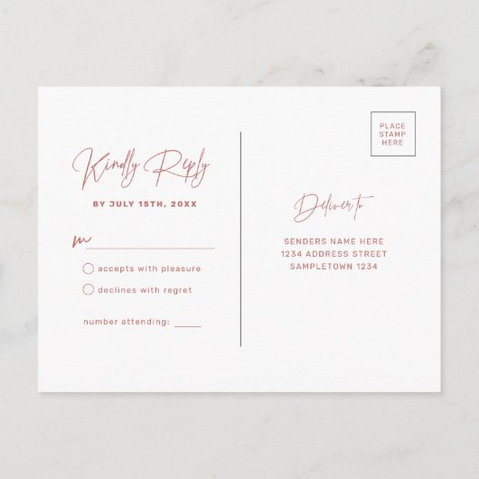 RSVP-Briefkaart Roze en witte Wavy Border Briefkaart (Achterkant)