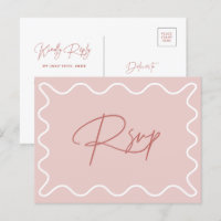 RSVP-Briefkaart Roze en witte Wavy Border