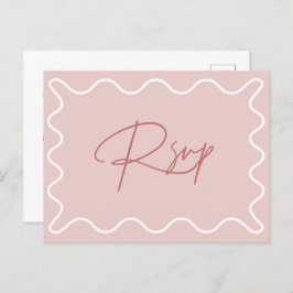 RSVP-Briefkaart Roze en witte Wavy Border Briefkaart