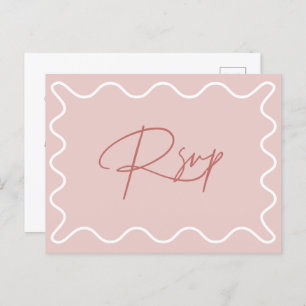 RSVP-Briefkaart Roze en witte Wavy Border Briefkaart