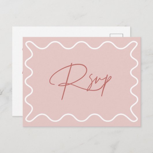 RSVP-Briefkaart Roze en witte Wavy Border Briefkaart (Voorkant / Achterkant)