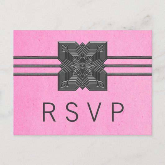 RSVP-Briefkaart Roze Medallion Border Uitnodiging Briefkaart (Voorkant)