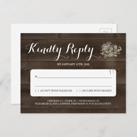 RSVP-Briefkaart | Rustic Baby's Breath Uitnodiging Briefkaart (Voorkant / Achterkant)