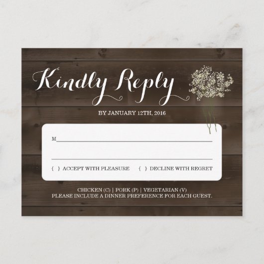 RSVP-Briefkaart | Rustic Baby's Breath Uitnodiging Briefkaart (Voorkant)