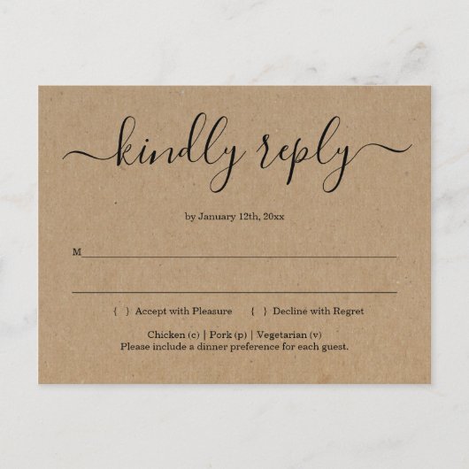 RSVP Briefkaart - Rustic Kraft (Voorkant)